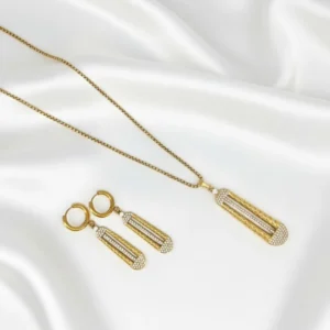 Parure Élégance – Goutte Cristal Dorée 🇫🇷