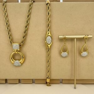 Parure Luxe Strass Doré – Acier inoxydable 🇫🇷