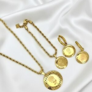 Parure Médaillon Rose Dorée – Acier inoxydable 🇫🇷