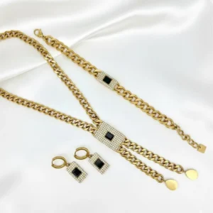 Parure Royale – Carré Noir Luxueux Doré 🇫🇷